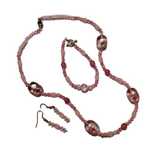 Handcrafted Pink Glass Beaded Jewelery Set